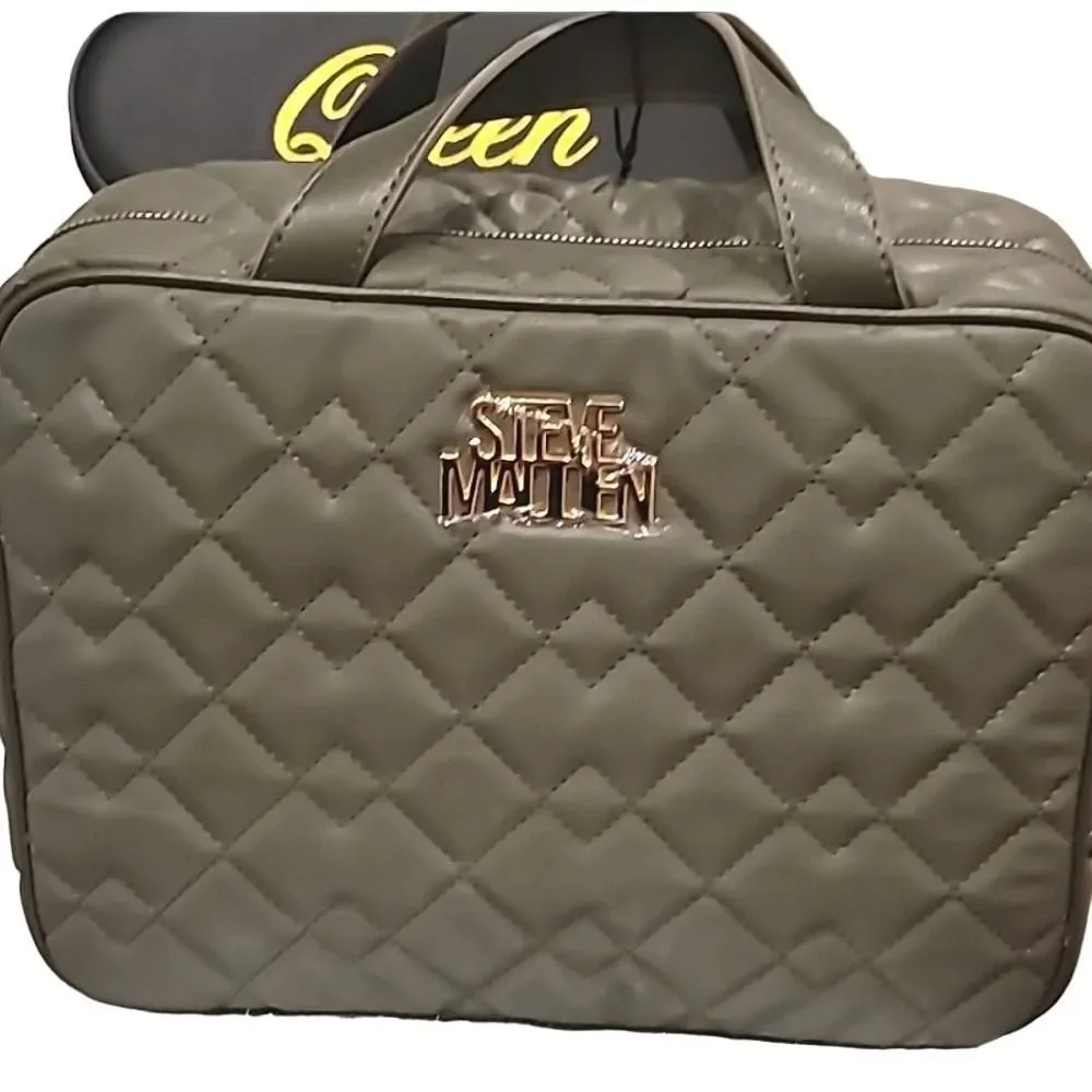 Steve Madden Logo Quilted‎ Weekender Cosmetic Case- Olive